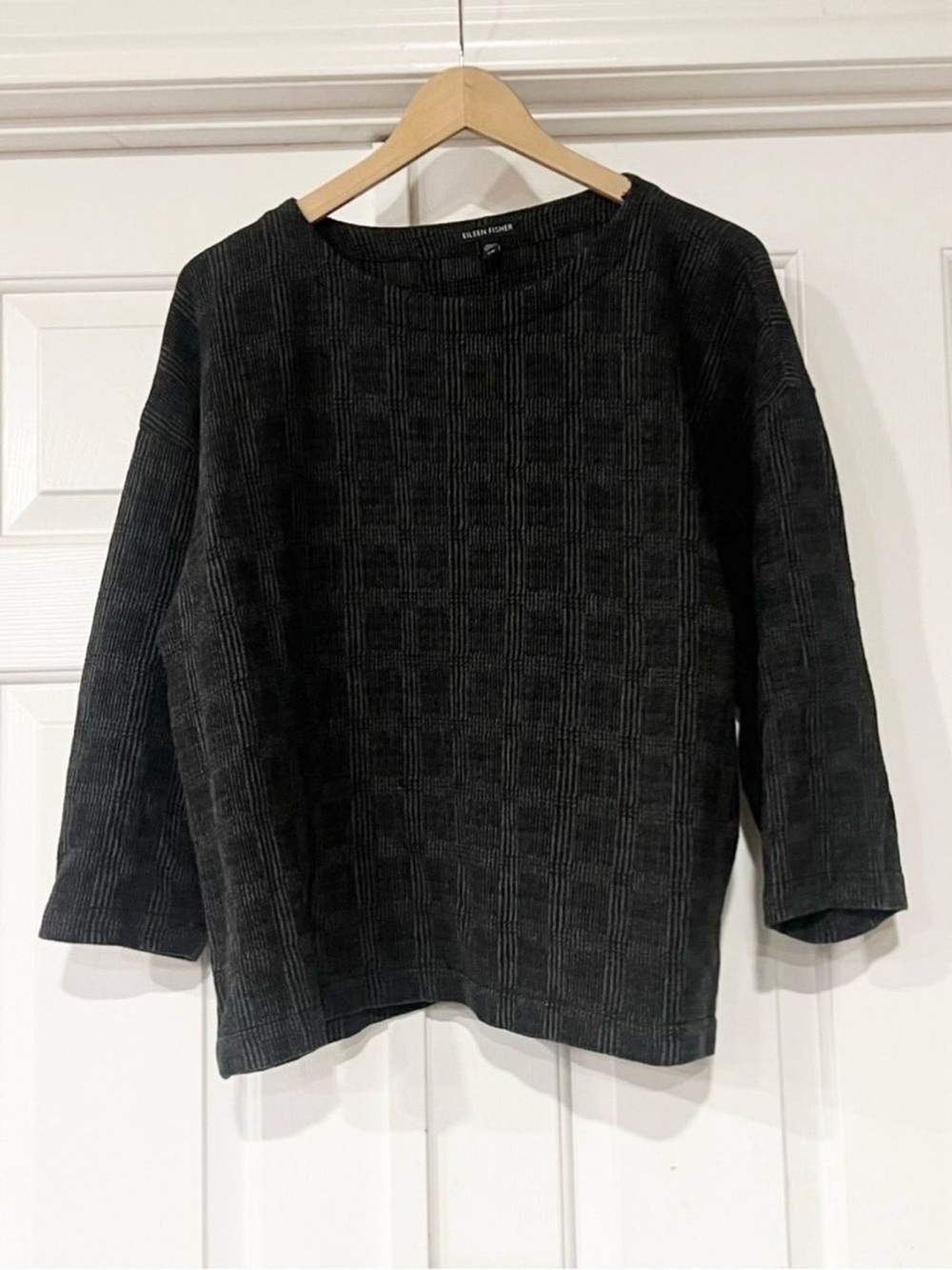 Eileen Fisher | Tencel Plaid Scoop Neck Long Sleeve Top
